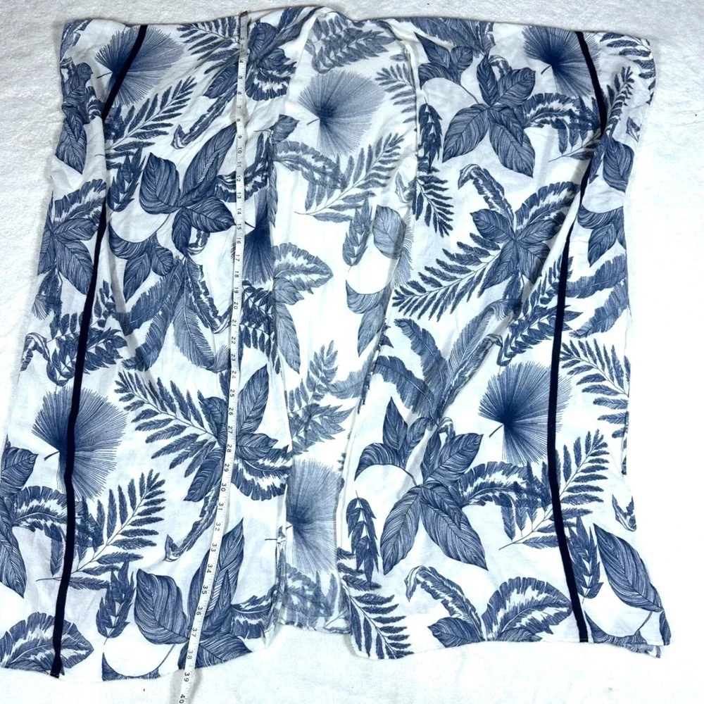 Janice Apparel Kimono Women One Size Blue White Tropical Palm Leaf Print Wrap